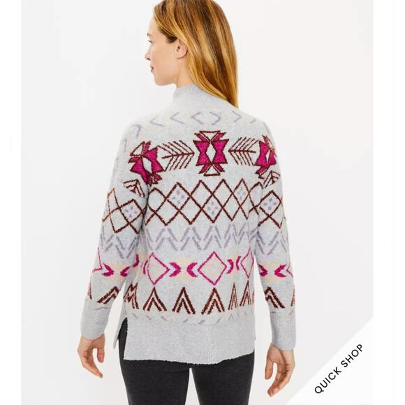 NWT LOFT Lou & Grey Pebble Grey Heather Fair Isle Tunic Sweater - Picture 6 of 10